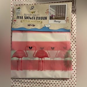 Flamingo shower curtain/liner with palm leaves